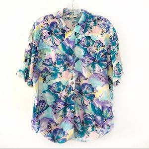Vintage Watercolor Tropical Floral Blouse